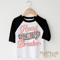 Heart Breaker Skater Valentine design on a black-accented shirt.