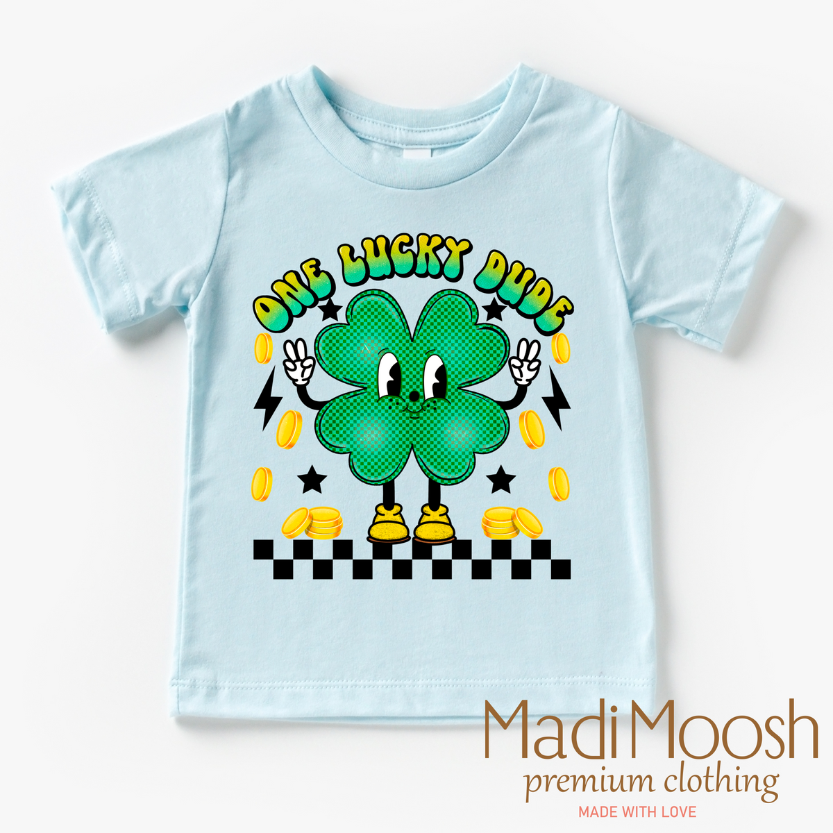 One Lucky Dude Retro St. Patrick's Day design on a blue garment.
