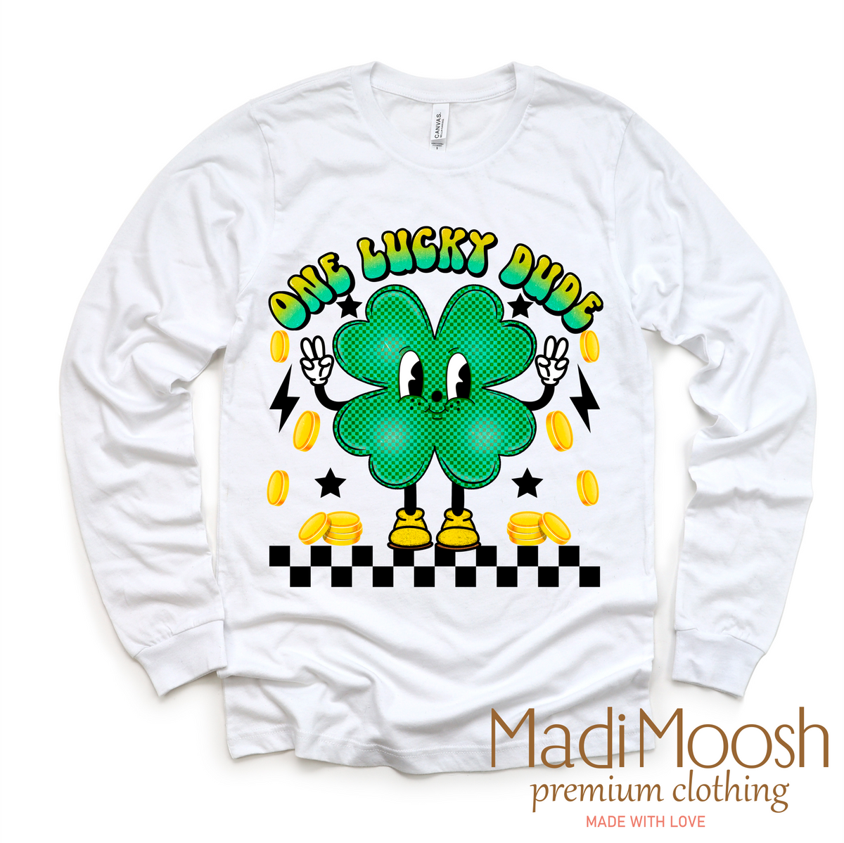 One Lucky Dude Retro St. Patrick's Day design on a long sleeve shirt.