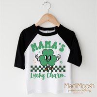 Mama's Lucky Clover St. Patrick's Day design on a black-accented shirt.