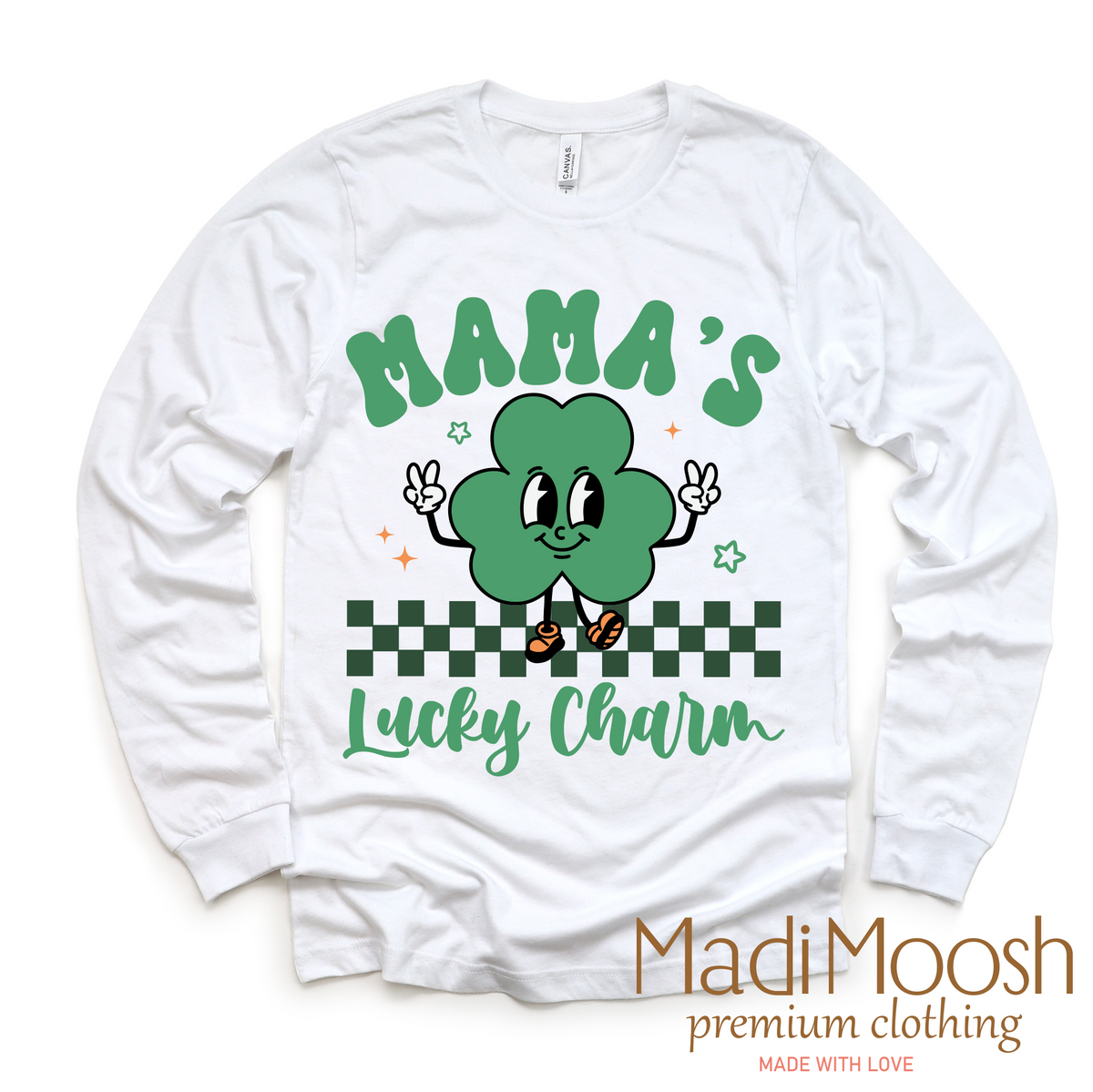 Mama's Lucky Clover St. Patrick's Day design on a long sleeve shirt.