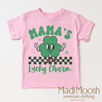 Mama's Lucky Clover St. Patrick's Day design on a pink garment.
