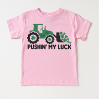 Pushing My Luck St. Patrick's Day Tractor  Shirt - Kids Irish Tee - Madi Moosh Boutique