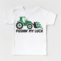 Pushing My Luck St. Patrick's Day Tractor  Shirt - Kids Irish Tee - Madi Moosh Boutique