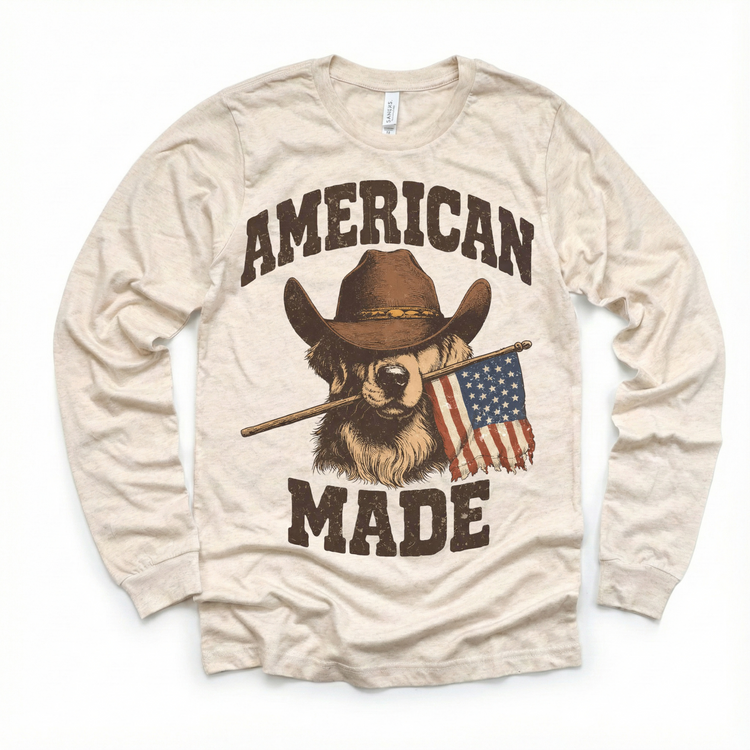 American Made Kids T-Shirt | Patriotic Cowboy Dog Tee | Western USA Graphic Shirt | 4th of July Kids Tee