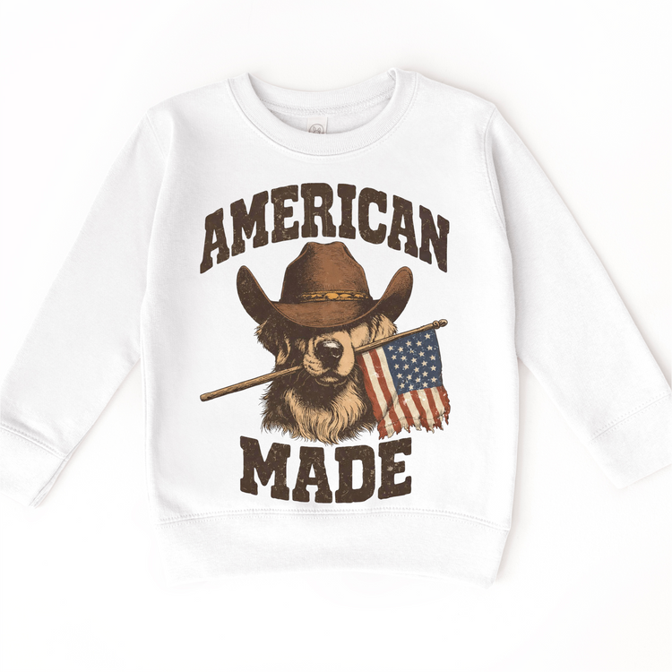 American Made Kids T-Shirt | Patriotic Cowboy Dog Tee | Western USA Graphic Shirt | 4th of July Kids Tee