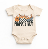 Mama’s Boy Baby Bodysuit design on a natural garment.