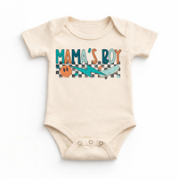 Mama’s Boy Baby Bodysuit design on a natural garment.