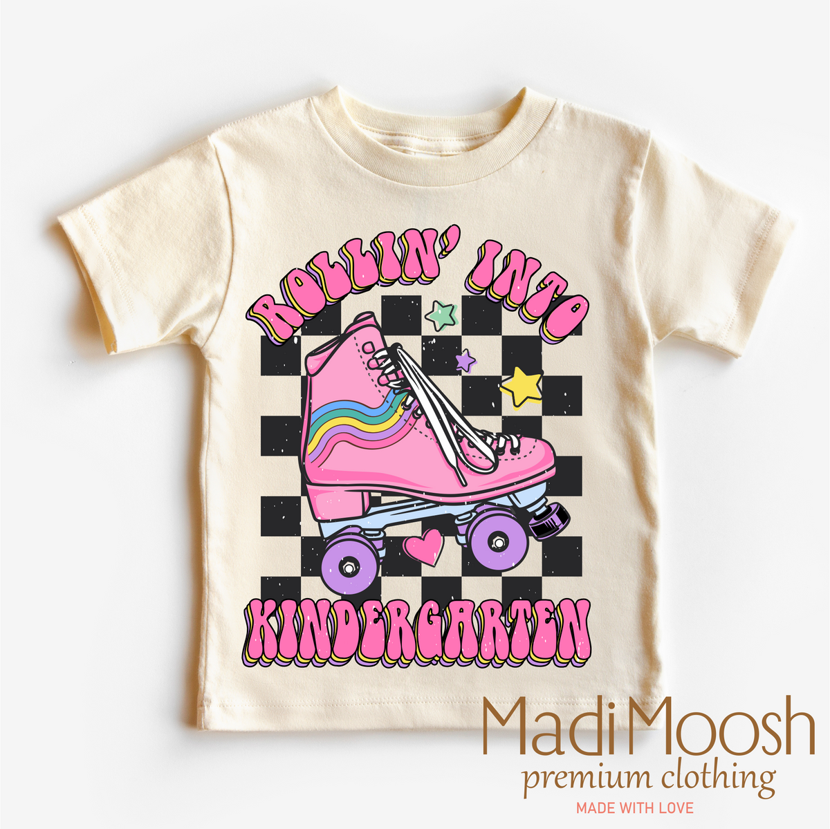 Rollin Into Kindergarten Back To School graphic T-shirt by Madi Moosh