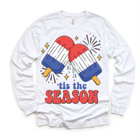Tis The Season 4th Of July design on a long sleeve shirt.