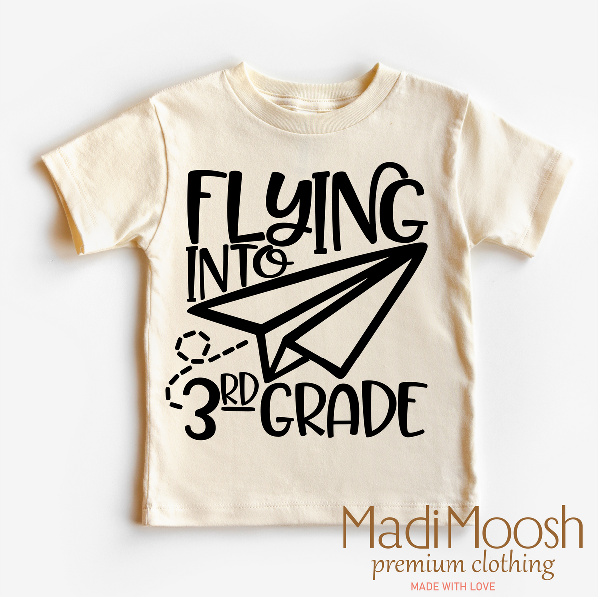 Flying Into 3rd Grade Back To School design on a natural garment.