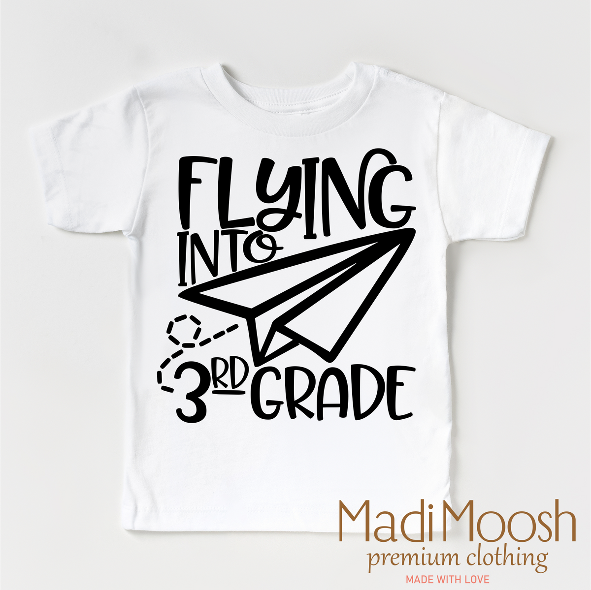 Flying Into 3rd Grade Back To School design on a white garment.
