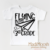 Flying Into 3rd Grade Back To School design on a white garment.