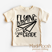 Flying Into 2nd Grade Back To School design on a natural garment.