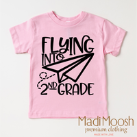 Flying Into 2nd Grade Back To School design on a pink garment.