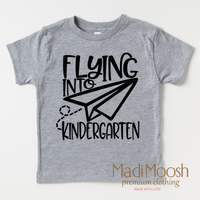 Flying Into Kindergarten Back To School graphic T-shirt by Madi Moosh