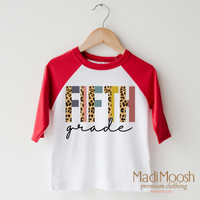 Fifth Grade design on a raglan shirt with red sleeves.