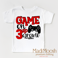 Game On Third Grade Back To School design on a white short sleeve T-shirt.