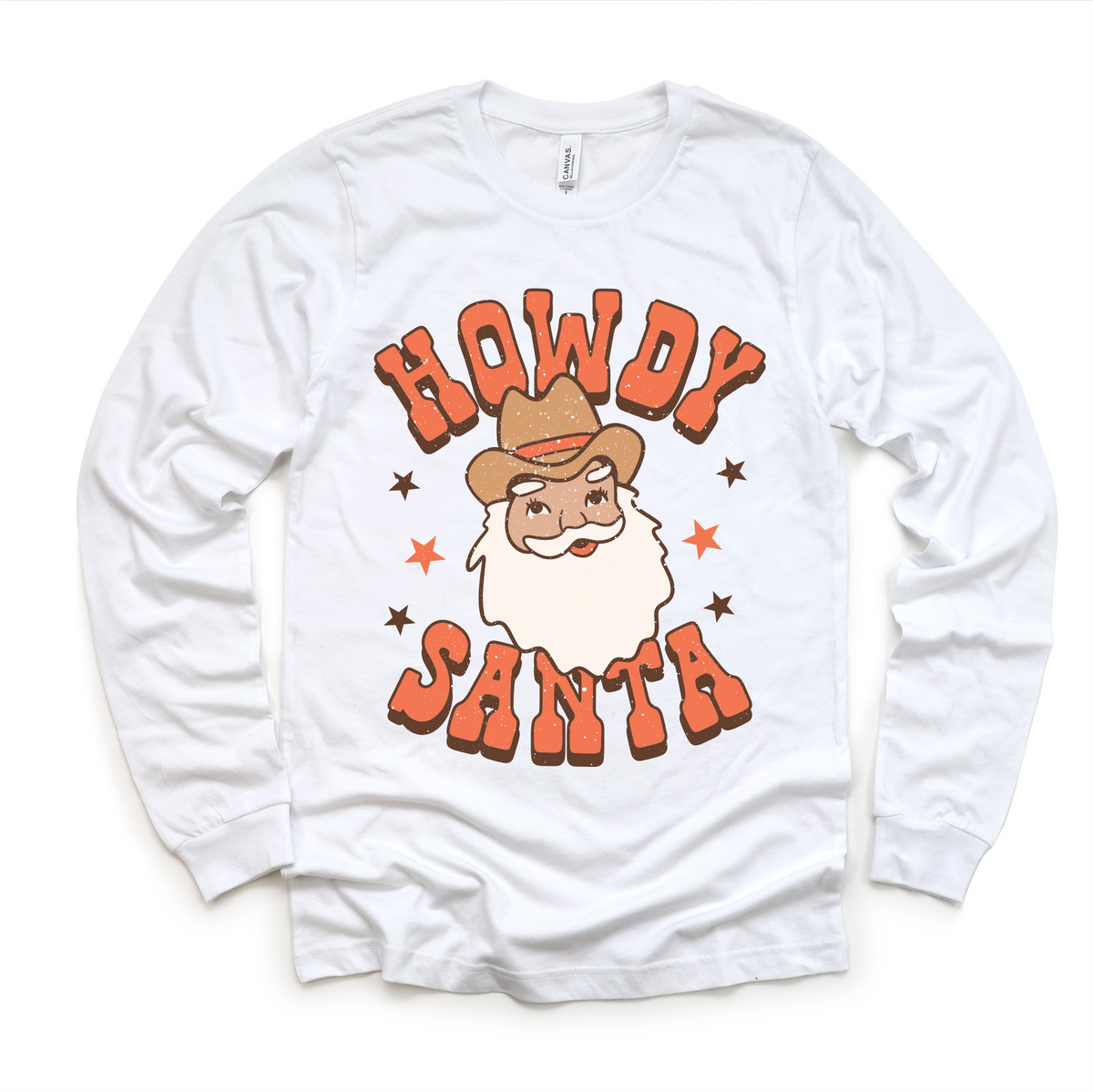 Howdy Santa Christmas T-Shirt- Kids Christmas design on a long sleeve shirt.