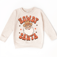 Howdy Santa Christmas design on a natural sweatshirt.