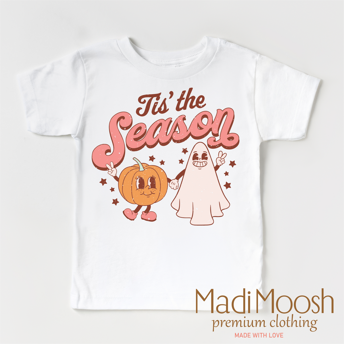 Tis The Season design on a white short sleeve T-shirt.