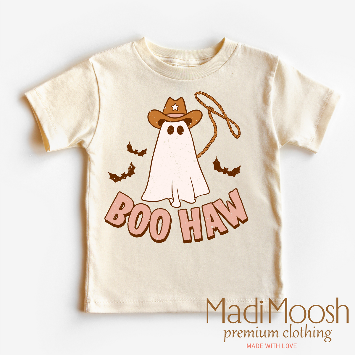 Boo Haw Ghost, Cowboy Halloween graphic T-shirt by Madi Moosh