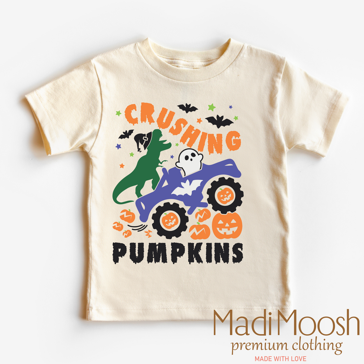 Cushing Pumpkins, Monster Truck Halloween graphic T-shirt by Madi Moosh