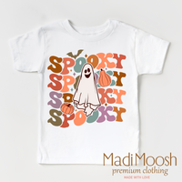 Spooky Ghost design on a white short sleeve T-shirt.