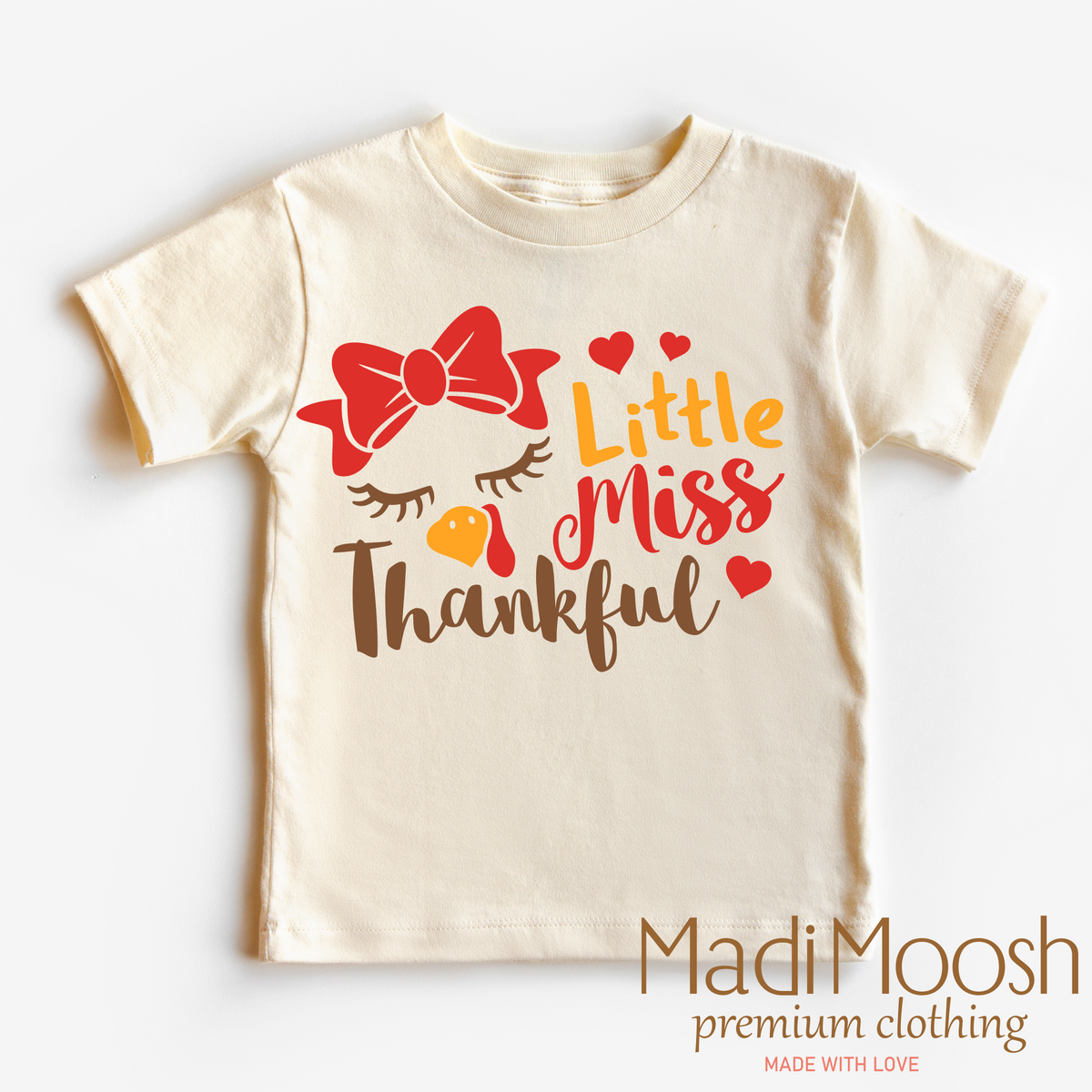 Little Miss Thankful, Thanksgiving graphic T-shirt by Madi Moosh