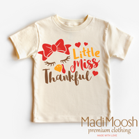 Little Miss Thankful, Thanksgiving graphic T-shirt by Madi Moosh