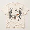 Tis the Season to Be Spooky dancing skeleton graphic on an ivory Comfort Colors T-shirt