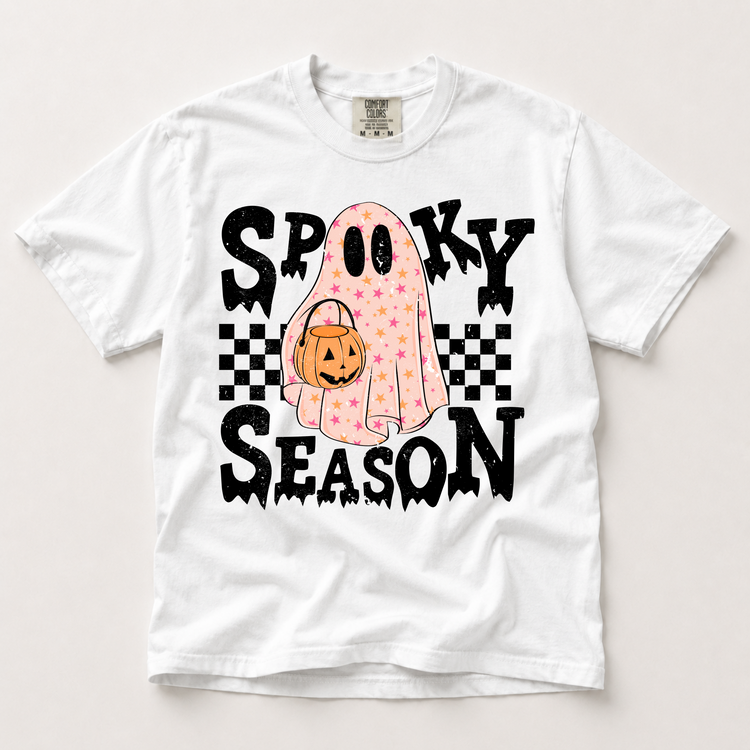 Spooky Season pink ghost Halloween shirt in white