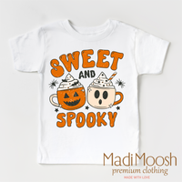Sweet And Spooky design on a white short sleeve T-shirt.