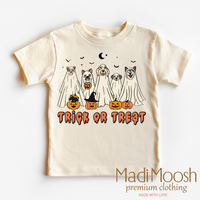 Trick Or Treat Dog Ghost, Halloween graphic T-shirt by Madi Moosh