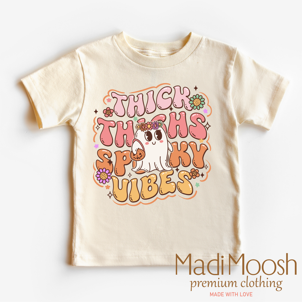 Think Thighs And Spooky Vibes, Halloween graphic T-shirt by Madi Moosh