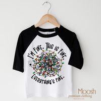 I'm Fine design on a raglan shirt with black sleeves.