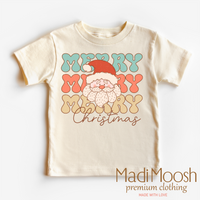 Merry Christmas Santa design on a natural kids T-shirt.