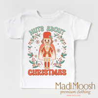 Nuts About Christmas design on a white short sleeve T-shirt.