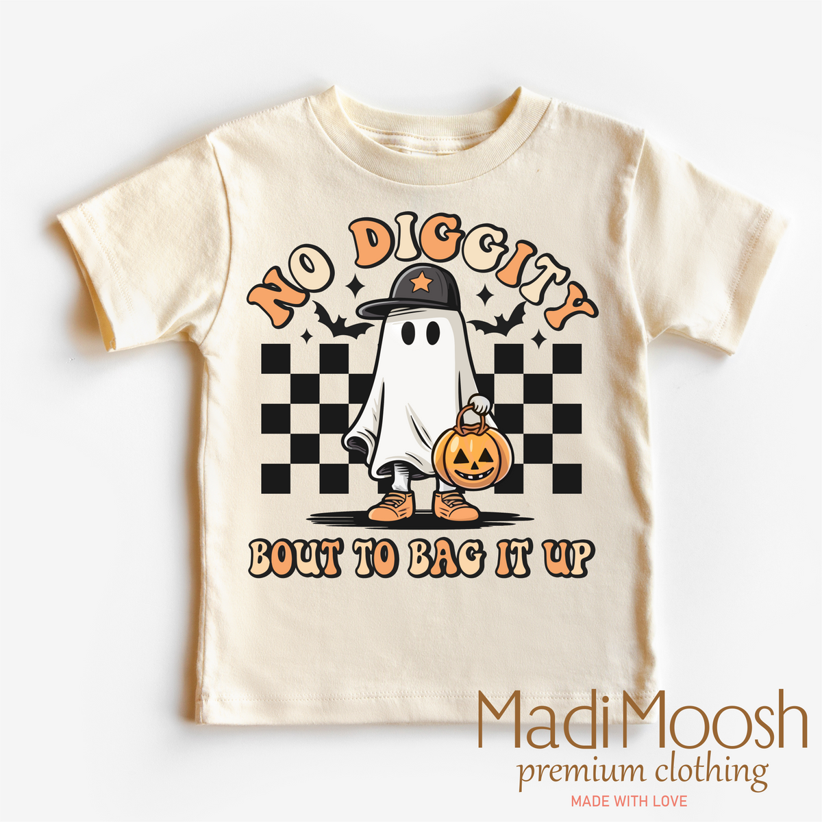 No Diggity Bout To Bag It Up design on a natural kids T-shirt.
