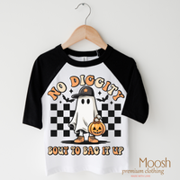 No Diggity Bout To Bag It Up design on a raglan shirt with black sleeves.