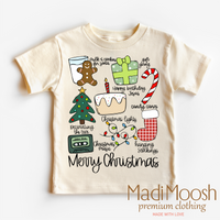Merry Christmas design on a natural kids T-shirt.