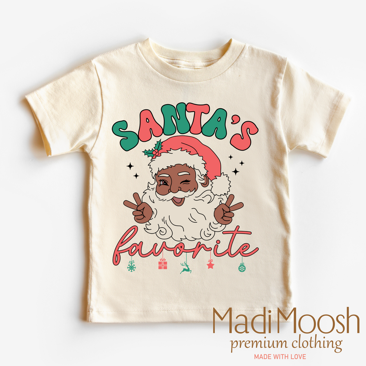 Black Santa, Santa's Favorite graphic T-shirt by Madi Moosh