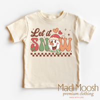 Let It Snow Christmas, Snowman graphic T-shirt by Madi Moosh