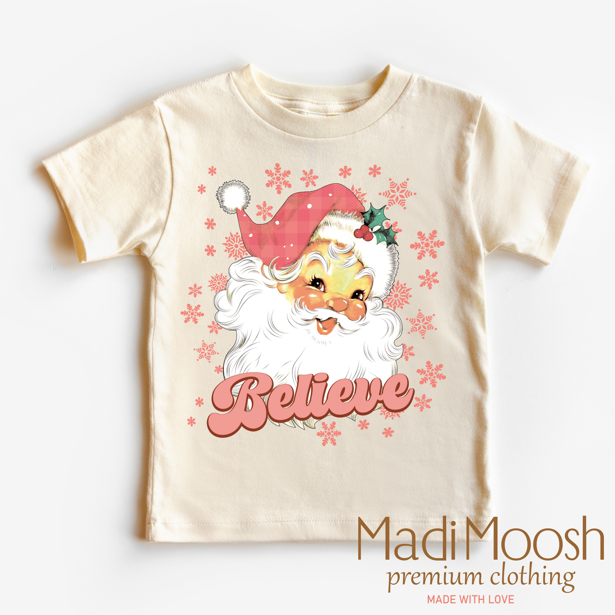 Santa Claus Believe Shirt – Vintage Christmas Graphic Tee on natural garment
