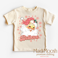 Santa Claus Believe Shirt – Vintage Christmas Graphic Tee on natural garment