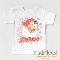 Santa Claus Believe Shirt – Vintage Christmas Graphic Tee on white garment