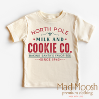 North Pole Milk and Cookie Company design on a natural garment.