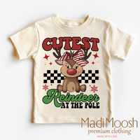 Cutest Reindeer at the Pole design on a natural garment.