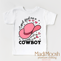 Cupid Find Me A Cowboy Valentine's design on a white garment.