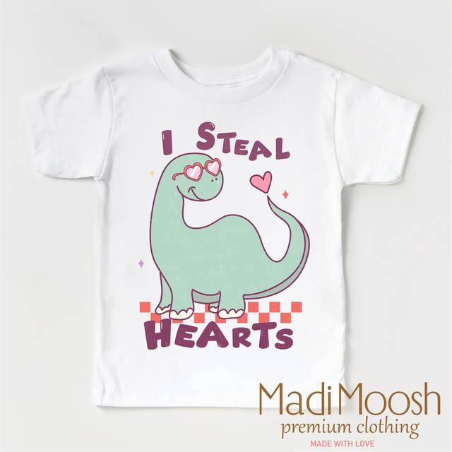 I Steal Hearts Dinosaur Valentine's Day Shirt - Valentine Tee